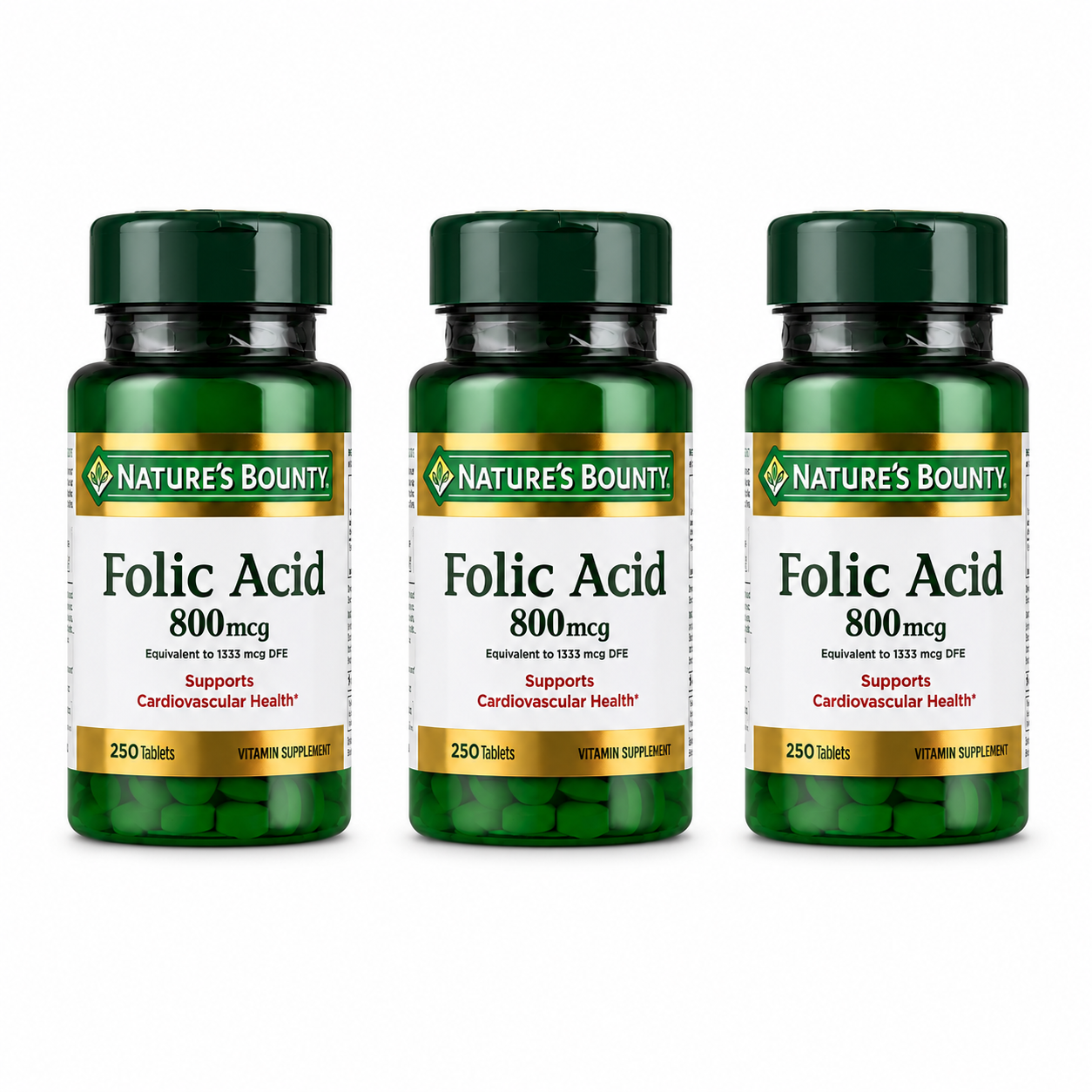 Nature's Bounty Folic Acid Supplement Supports Cardiovascular Health 800mcg 750 ct Nature's Bounty